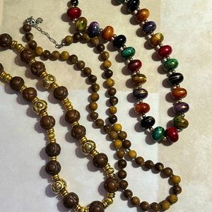 Lot of 3 Bead Necklaces 2 Wooden 1 Colorful Acrylic 3 PC. Set